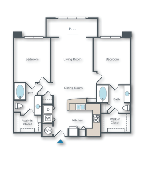 Floor plan for 2 beds, 2 baths, 1090 sqft
